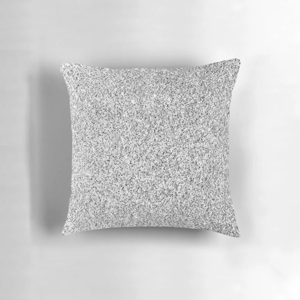 Elegant light gray, black and white decorative pillow with a glitter accent design