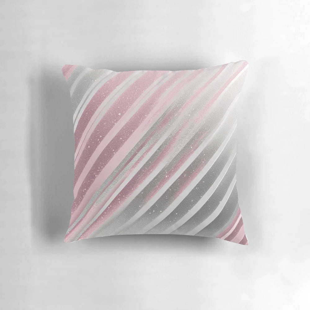 Soft, shimmering light pink and silver striped patterned decorative pillow