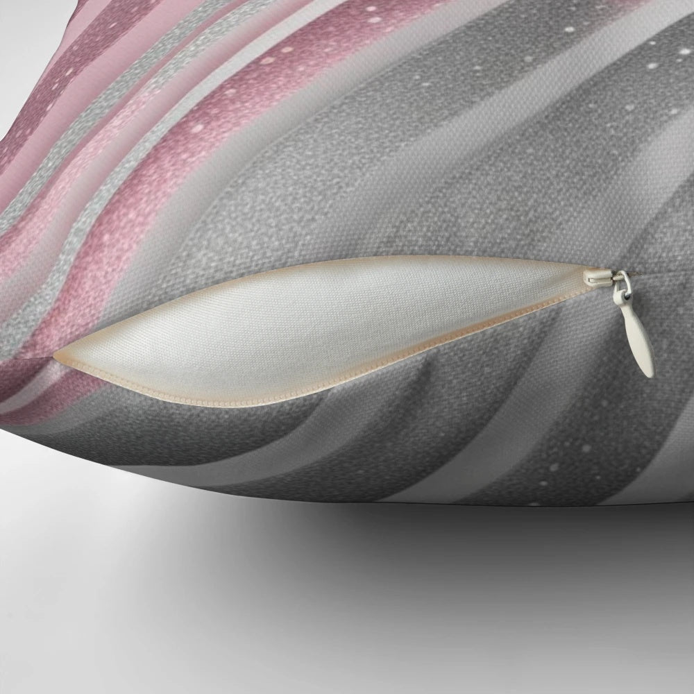 Soft, shimmering light pink and silver striped patterned decorative pillow