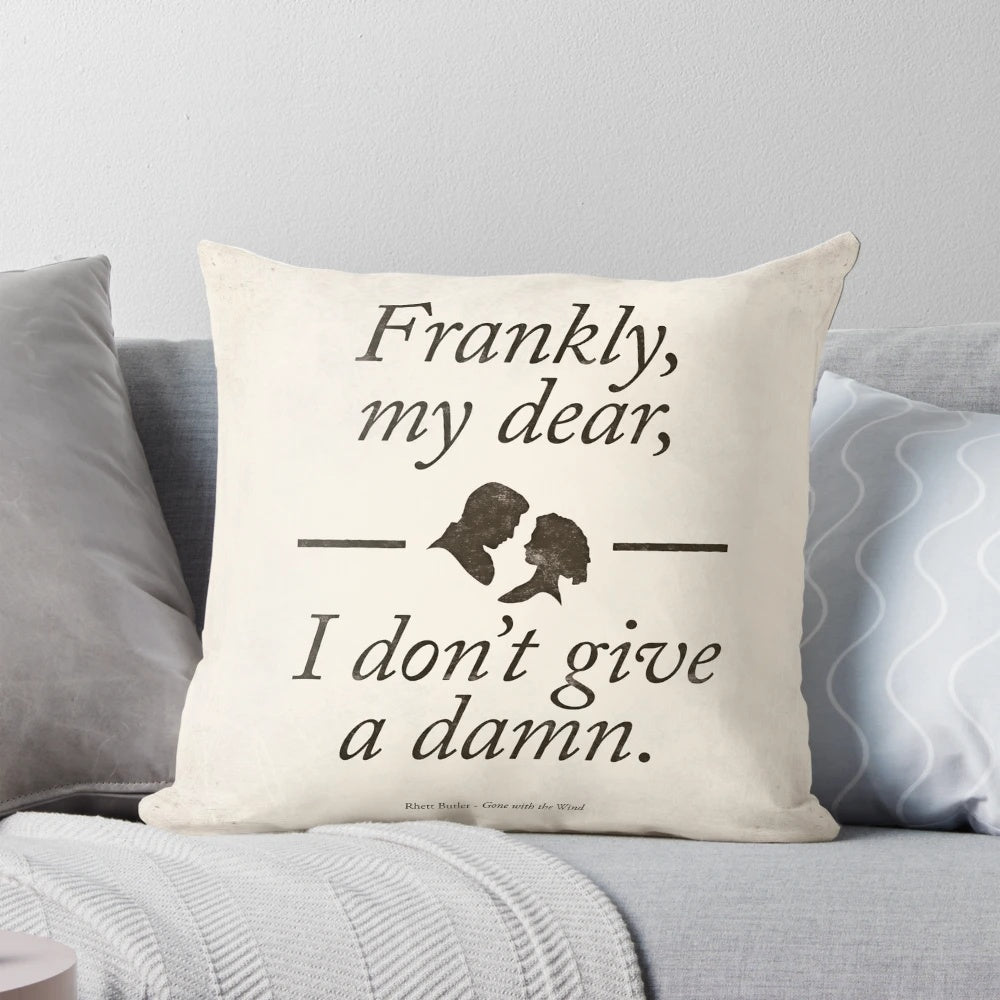 Decorative throw pillow featuring a classic literary quote from the novel "Gone with the Wind" by Margaret Mitchell