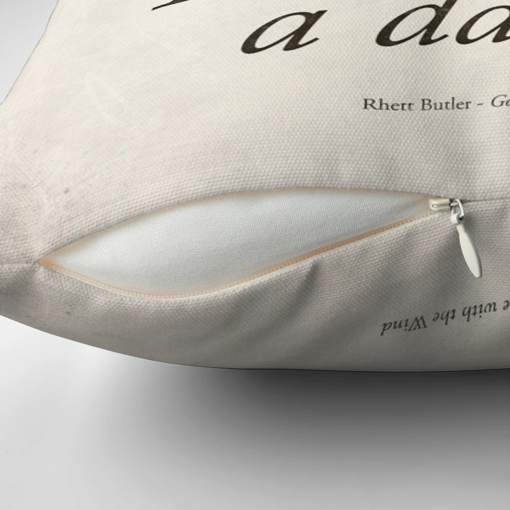 Decorative throw pillow featuring a classic literary quote from the novel "Gone with the Wind" by Margaret Mitchell