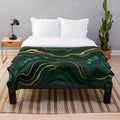 Emerald green and gold malachite pattern plush blanket