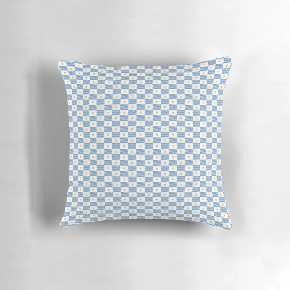 Manchester City FC themed light blue and gold floral design pillow