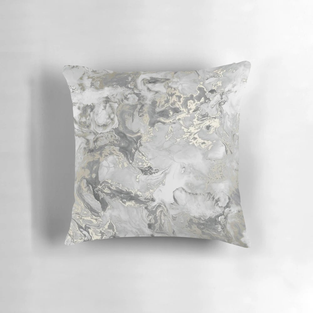 Marble gray silver gold decorative pillow with a soft, luxurious texture.