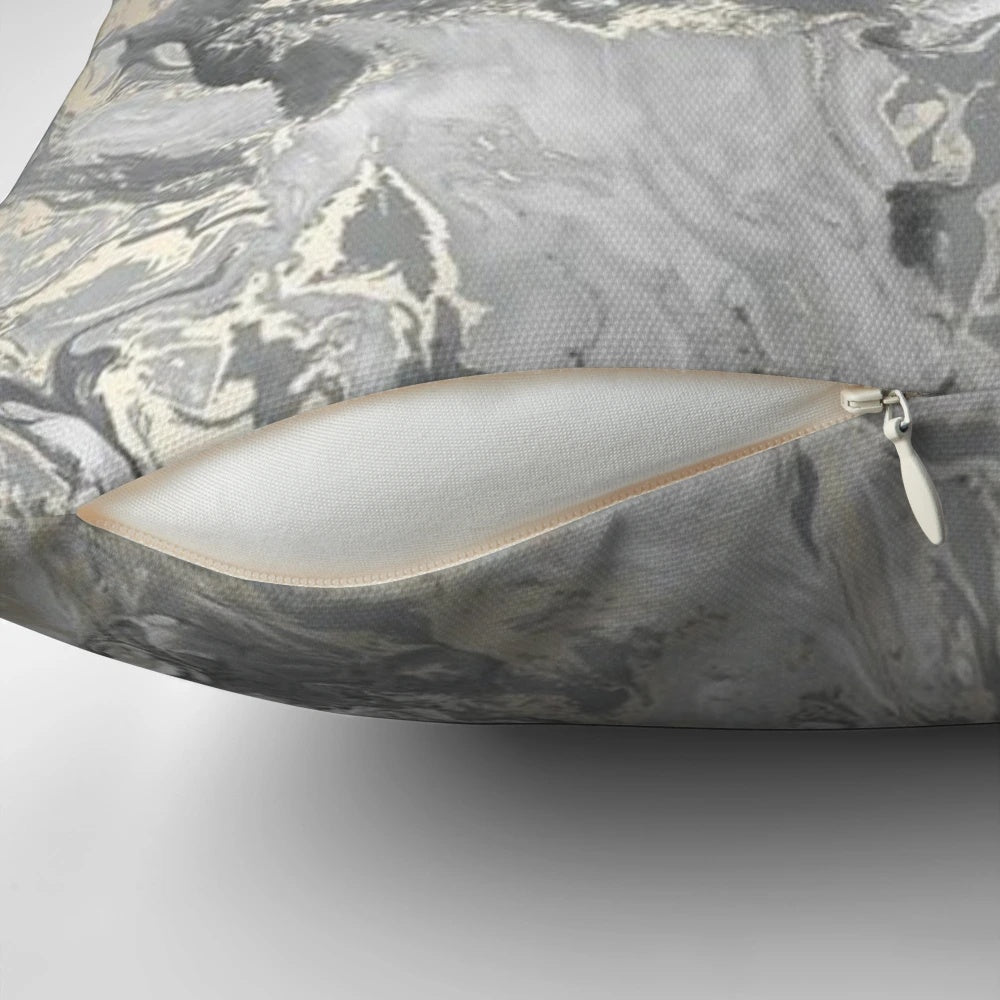 Marble gray silver gold decorative pillow with a soft, luxurious texture.