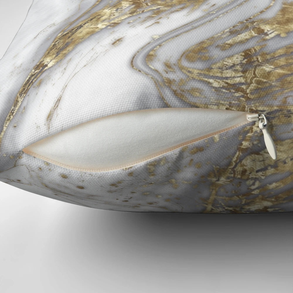 Sophisticated marble-patterned luxury throw pillow in gold, pearl, and ivory tones