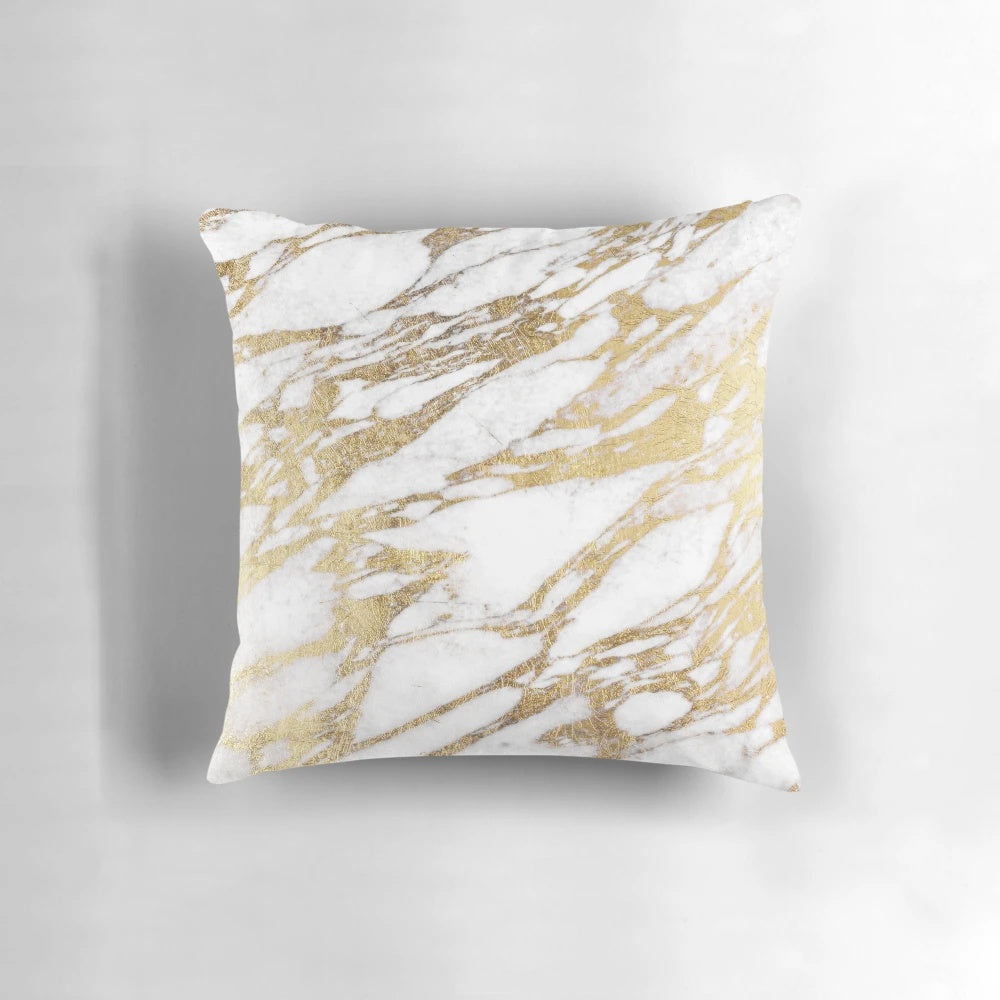 Stylish white and gold marble pattern decorative throw pillow