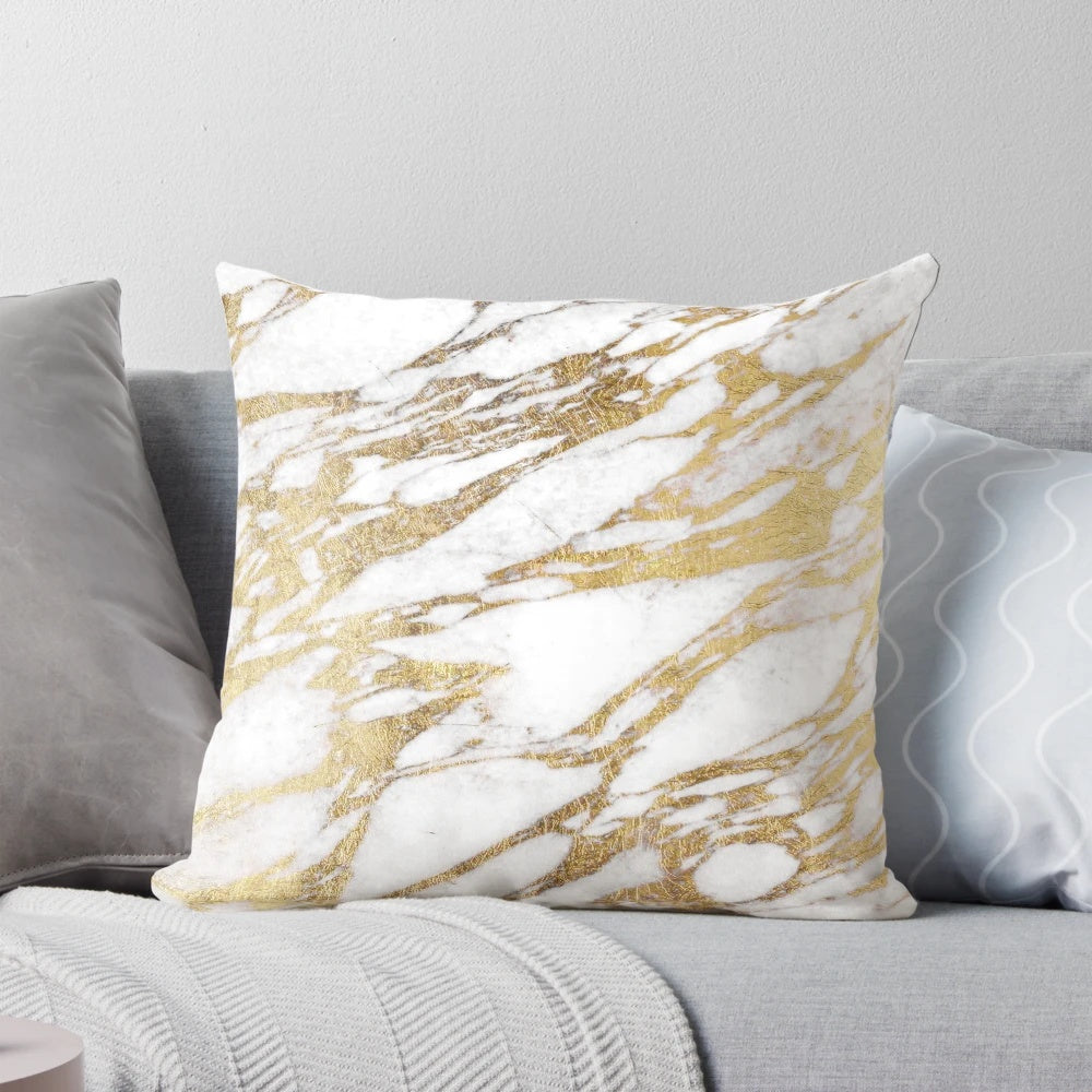 Stylish white and gold marble pattern decorative throw pillow