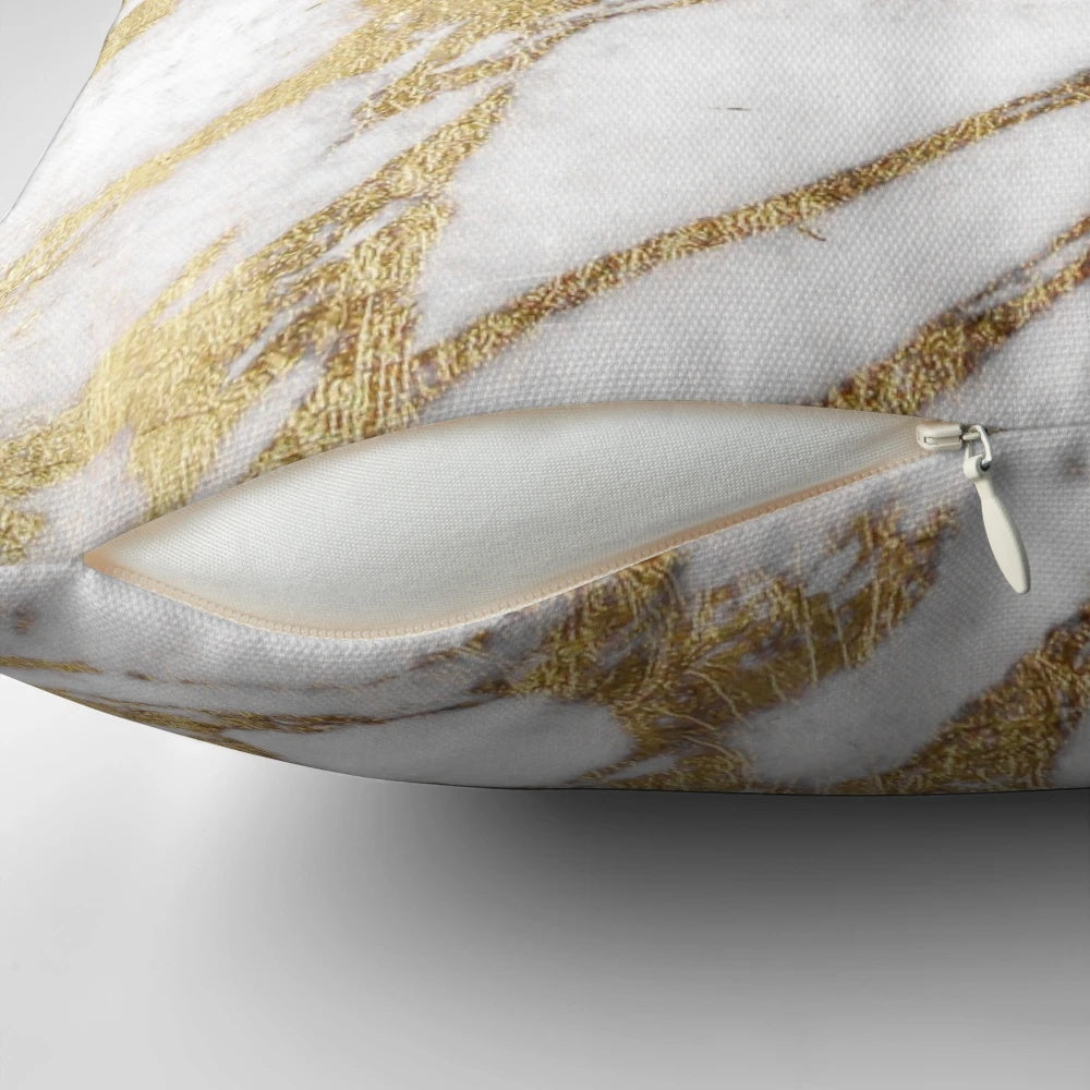 Stylish white and gold marble pattern decorative throw pillow