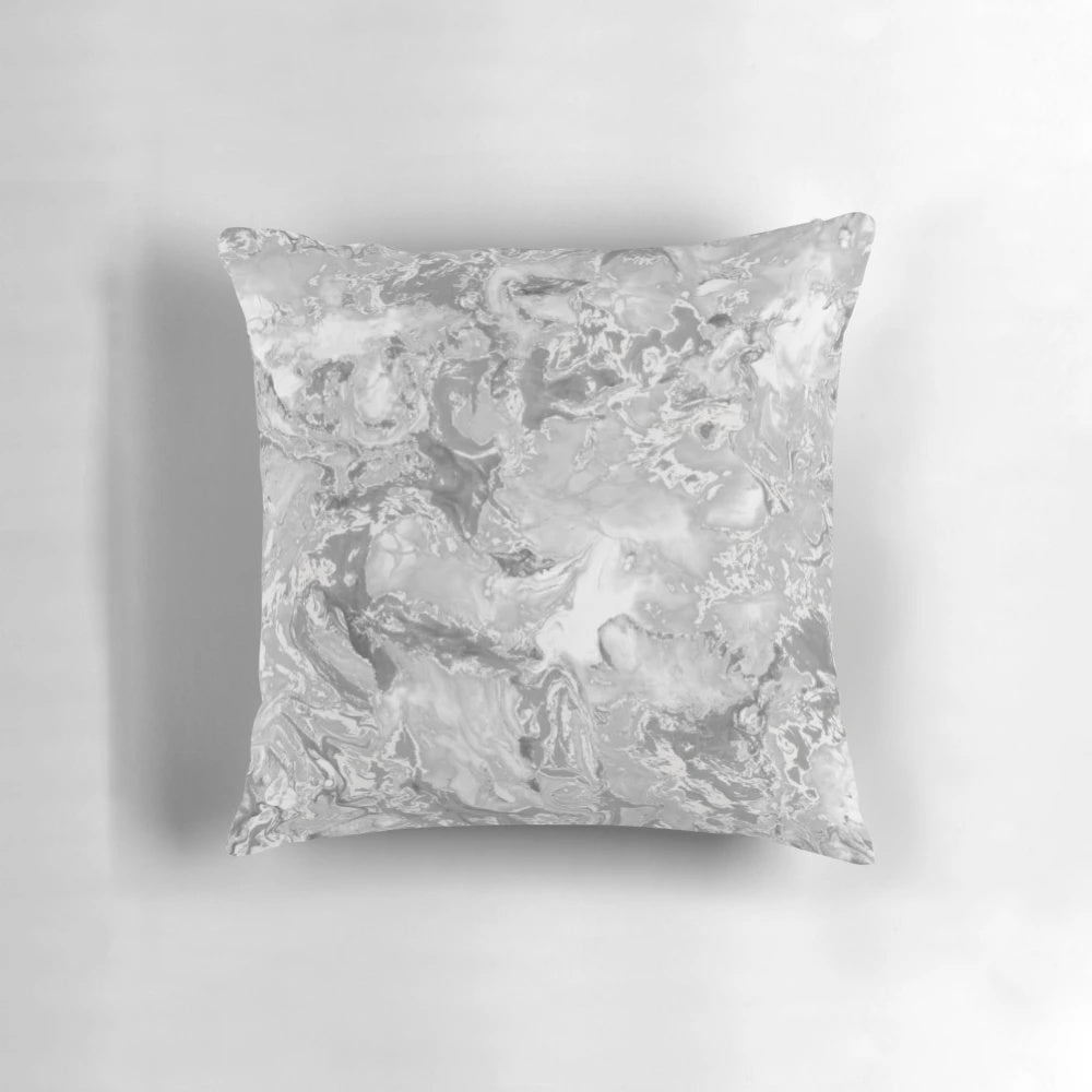 Grey and white marble pattern pillow with a soft, calming design