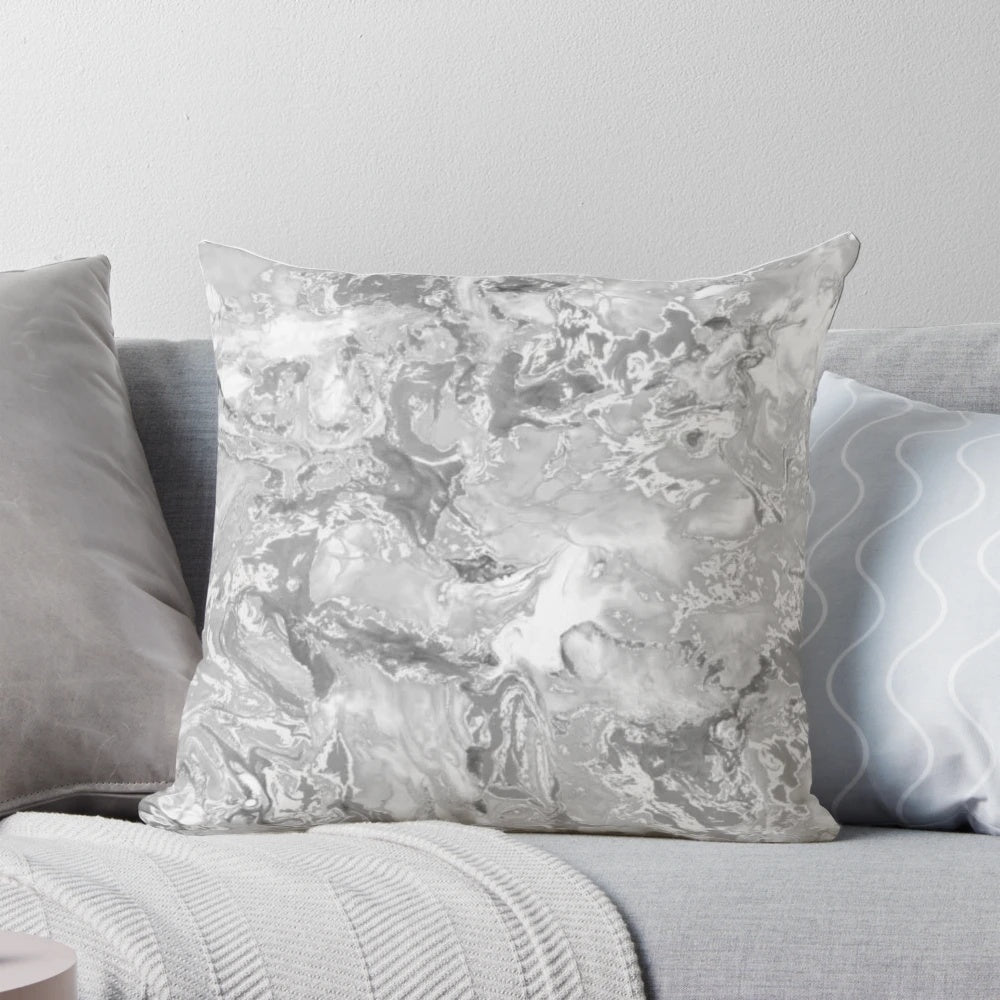 Grey and white marble pattern pillow with a soft, calming design
