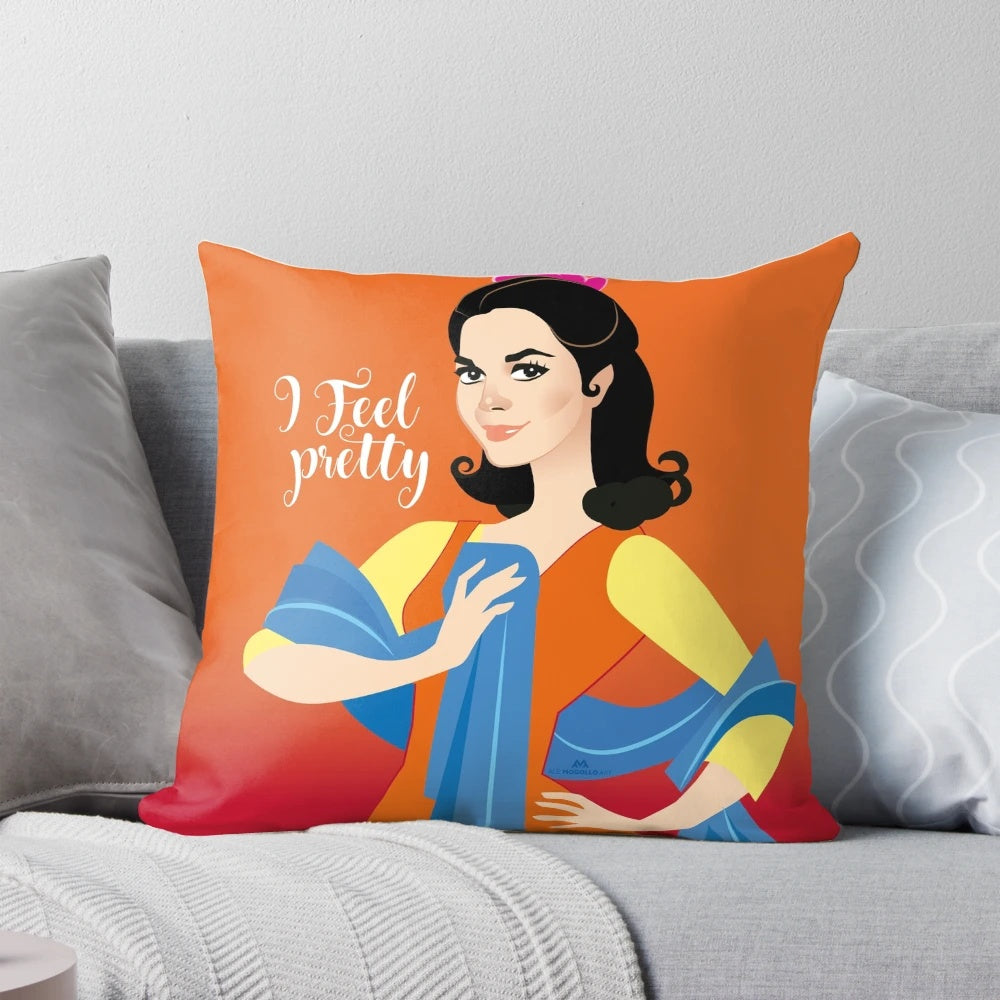 Decorative pillow featuring Maria from the iconic musical "West Side Story