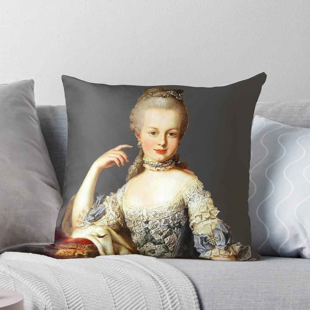 Decorative pillow featuring a portrait of Marie Antoinette, the Queen of France