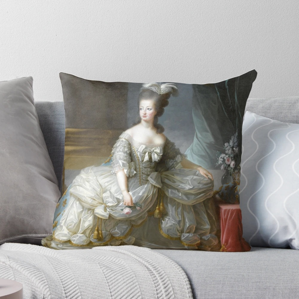 Captivating portrait of Queen Marie Antoinette of France on a decorative pillow