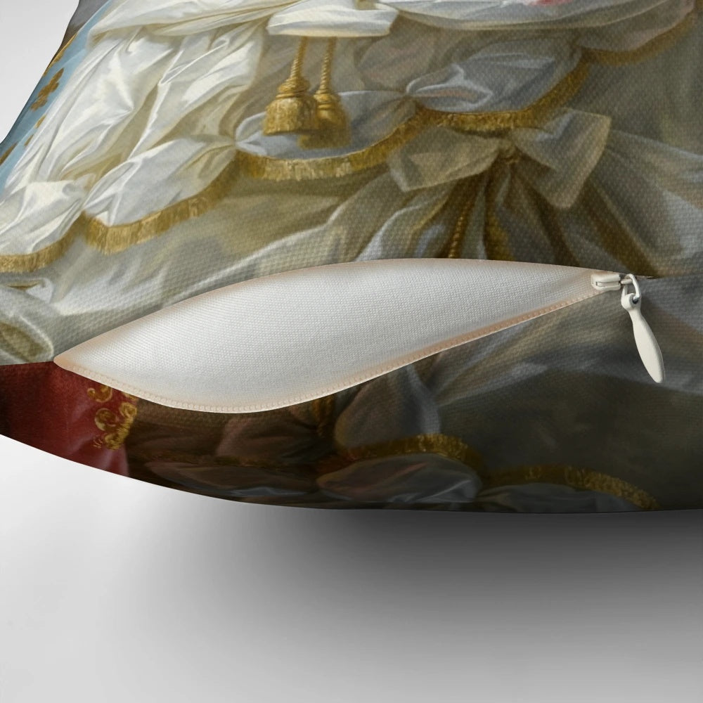 Captivating portrait of Queen Marie Antoinette of France on a decorative pillow