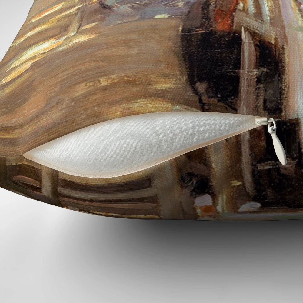Pillow featuring Max Liebermann's 'Restaurant Terrace in Nienstedten' painting, a classic symbolist artwork