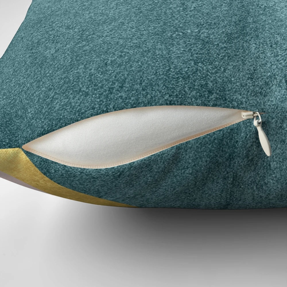 Minimalist style blush pink, teal green, and gold decorative throw pillows