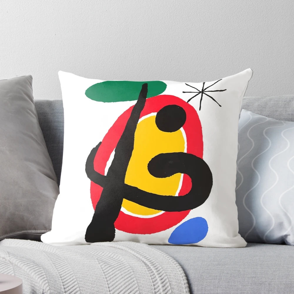 Pillow with abstract black and white geometric lines, inspired by the iconic art of Joan Miró.