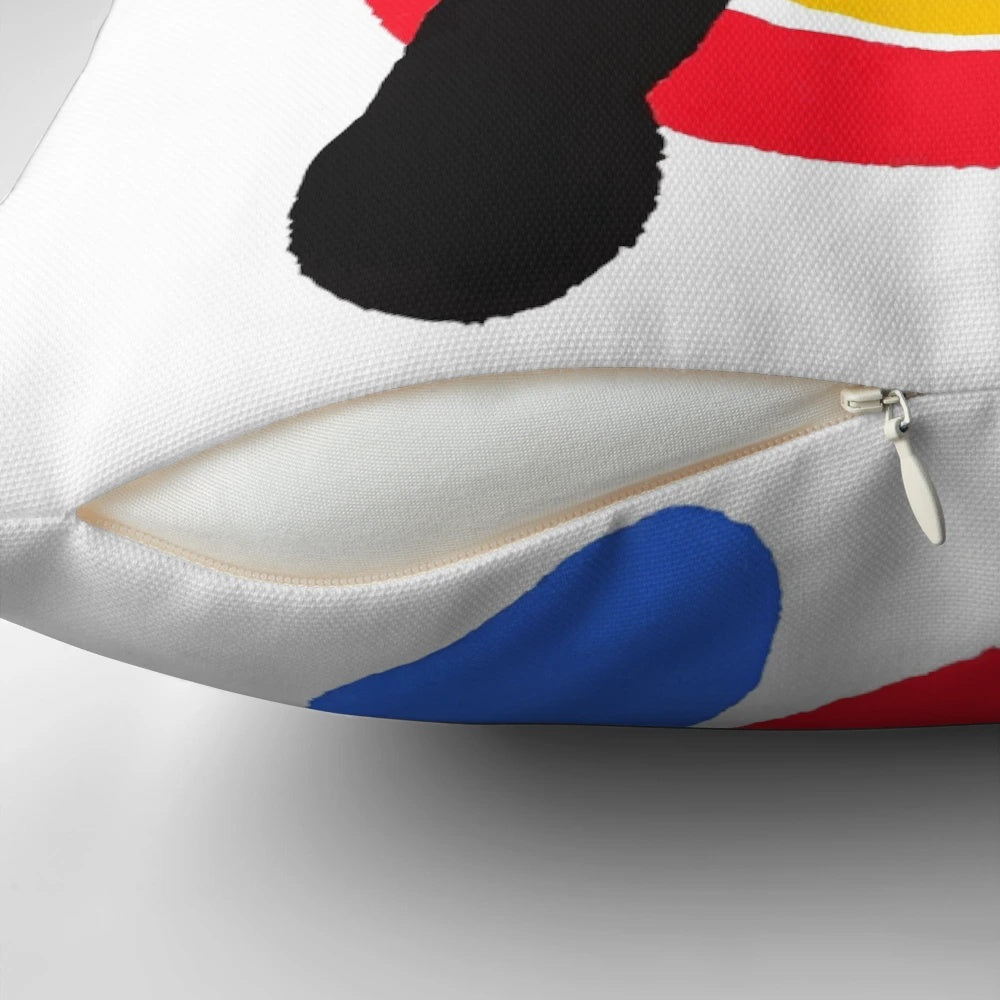 Pillow with abstract black and white geometric lines, inspired by the iconic art of Joan Miró.
