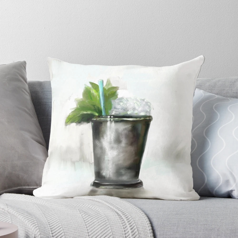 Mint Julep Cocktail Pillow with Silver Accents