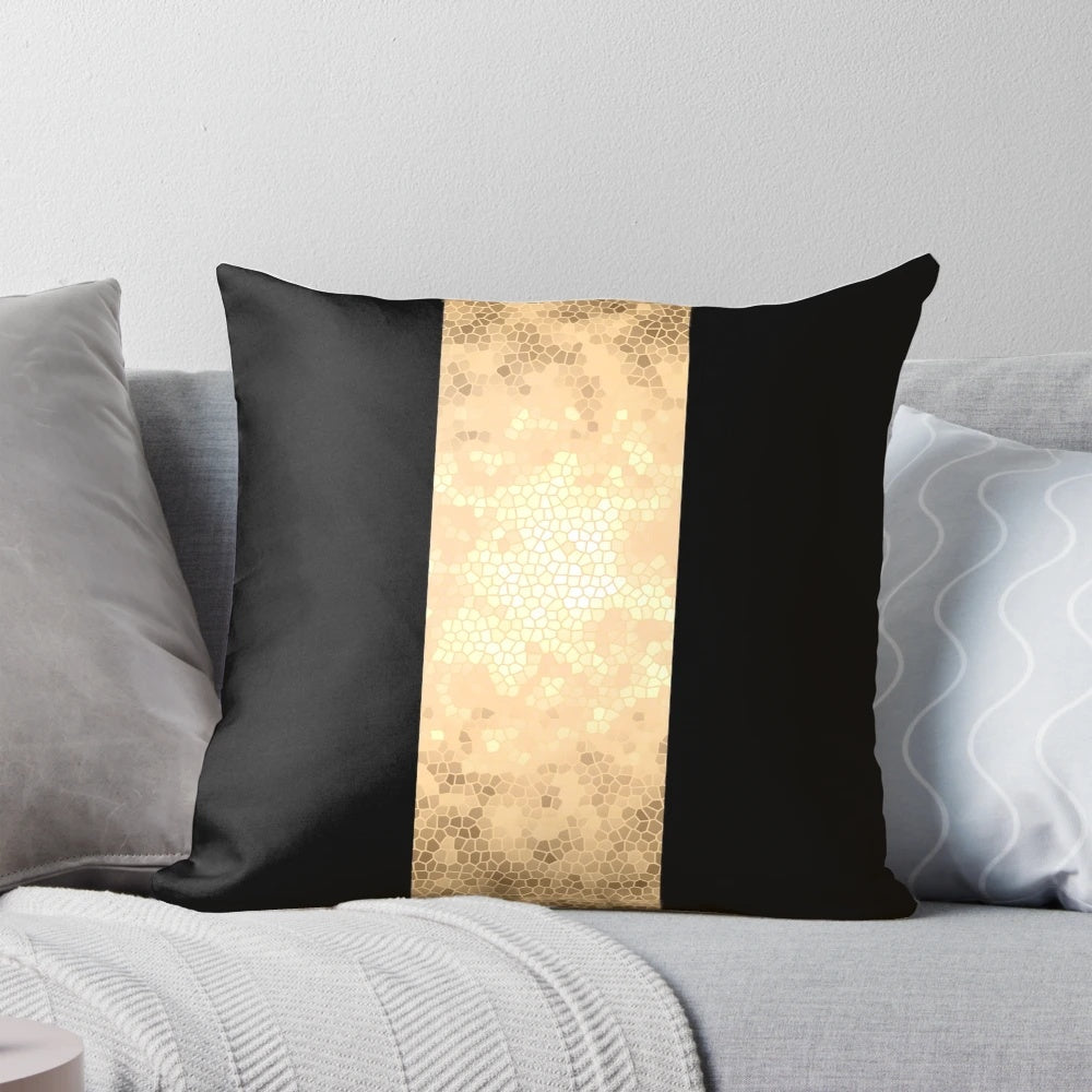 Elegant black and gold patterned decorative throw pillow