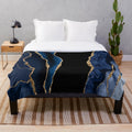 Abstract blue and gold modern geode agate design plush blanket