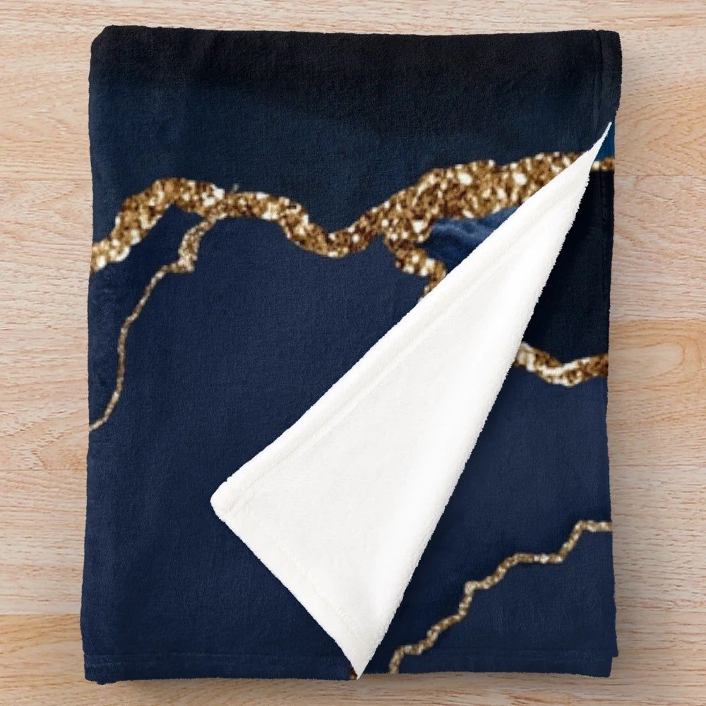 Abstract blue and gold modern geode agate design plush blanket