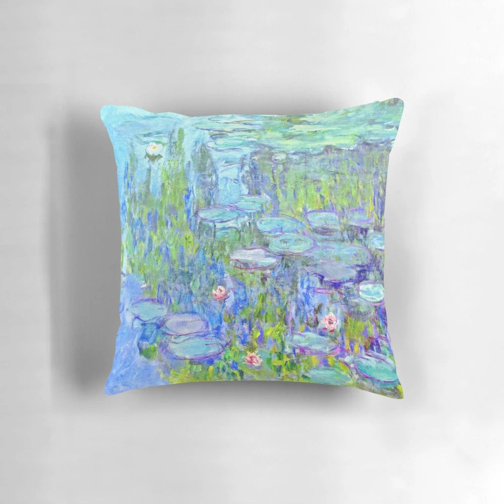 Decorative throw pillow featuring Claude Monet's iconic Water Lilies painting
