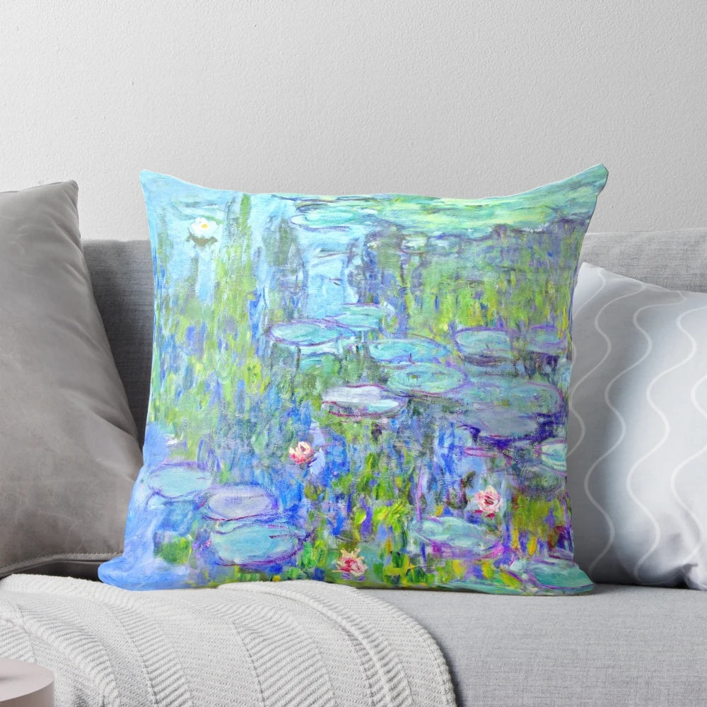 Decorative throw pillow featuring Claude Monet's iconic Water Lilies painting
