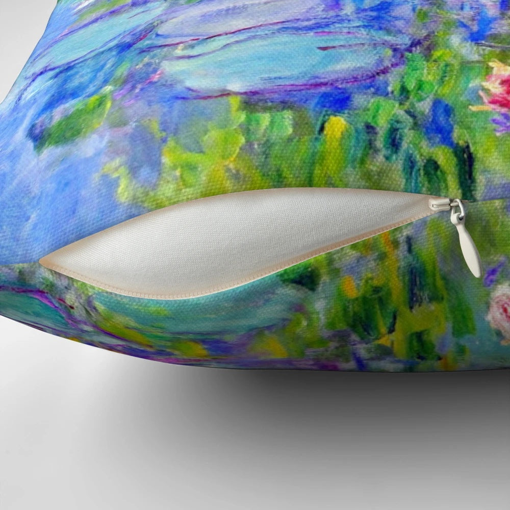 Decorative throw pillow featuring Claude Monet's iconic Water Lilies painting