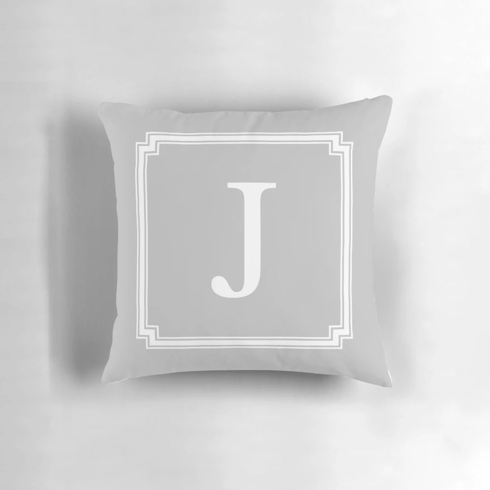 Silver gray classy and elegant monogram J pillow