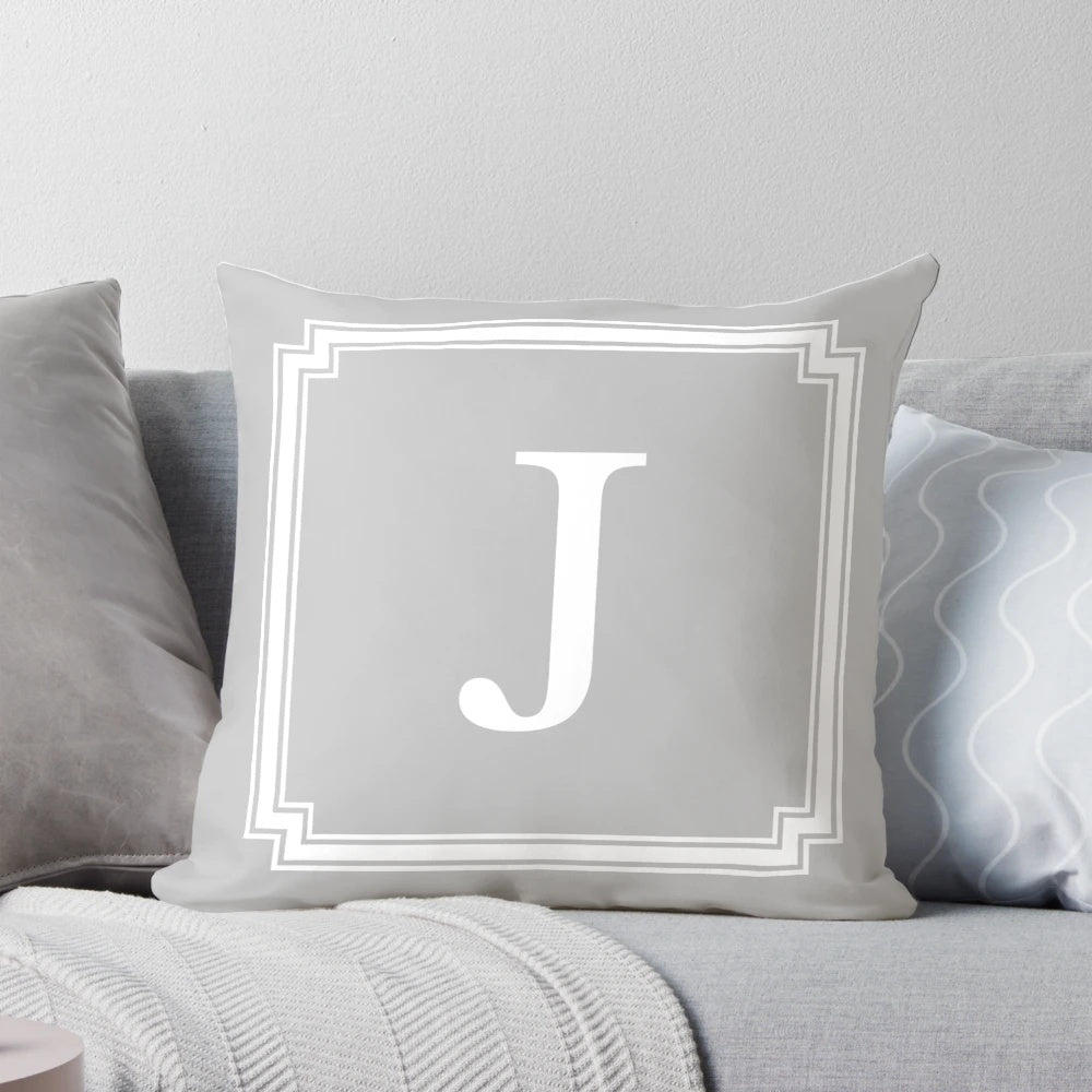 Silver gray classy and elegant monogram J pillow