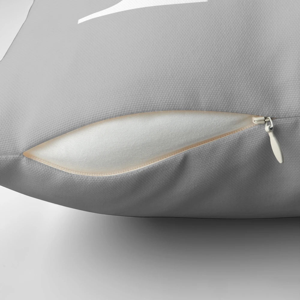 Silver gray monogram M pillow with a minimalist, classy design