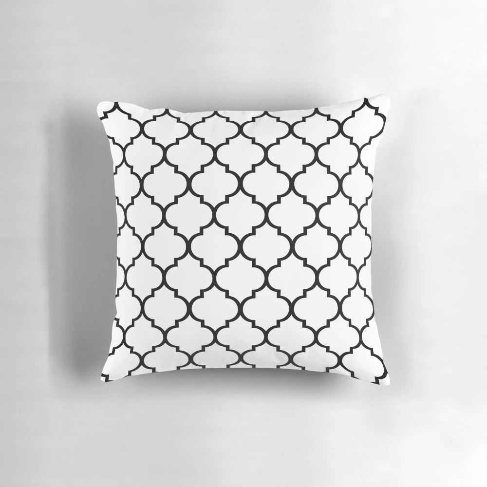 Moroccan trellis pattern decorative throw pillow in black and white