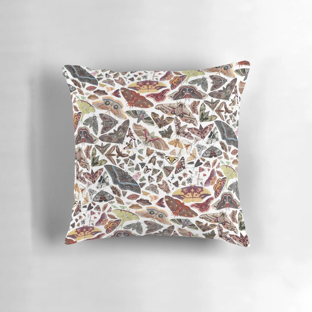 Watercolor moths of North America pattern on a throw pillow