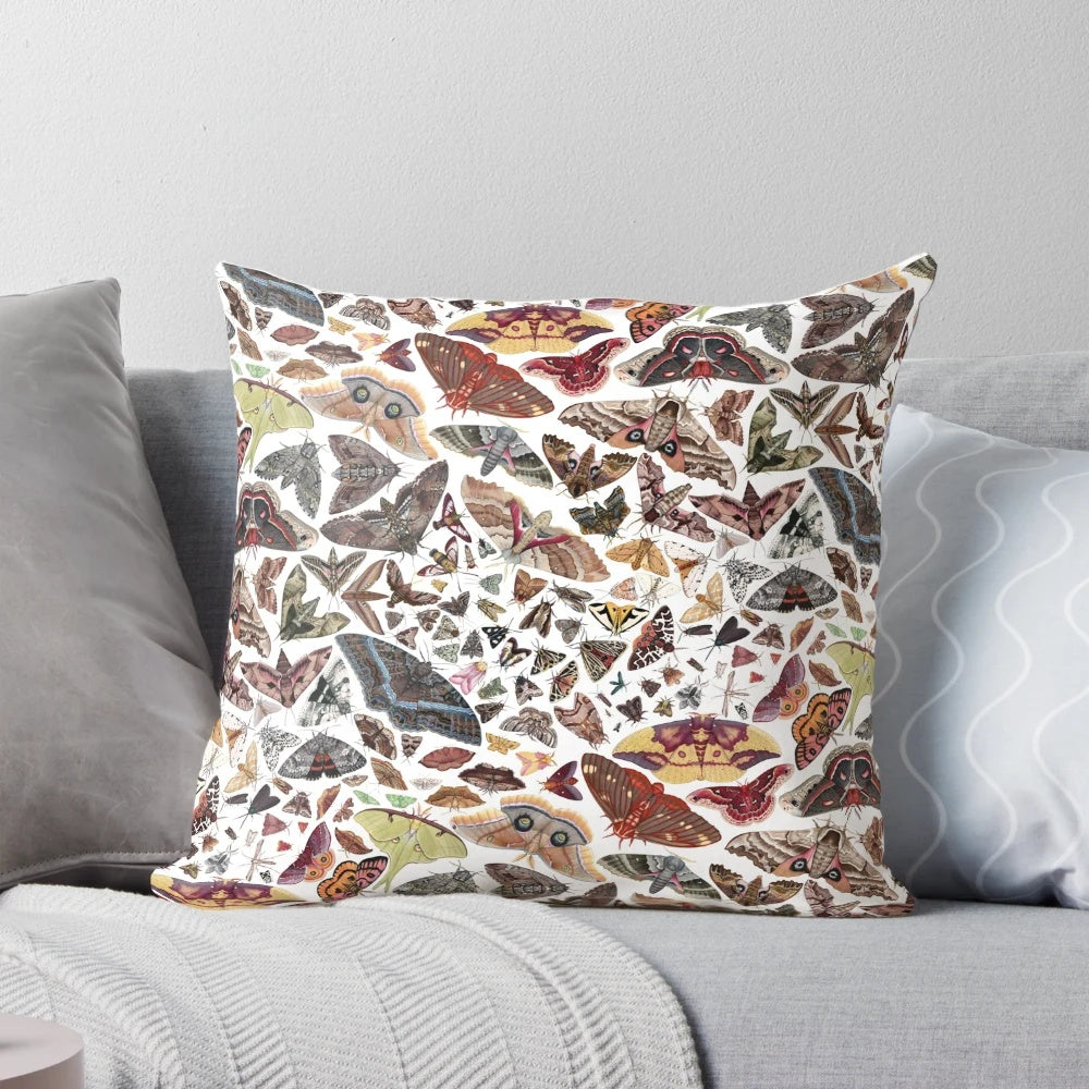 Watercolor moths of North America pattern on a throw pillow