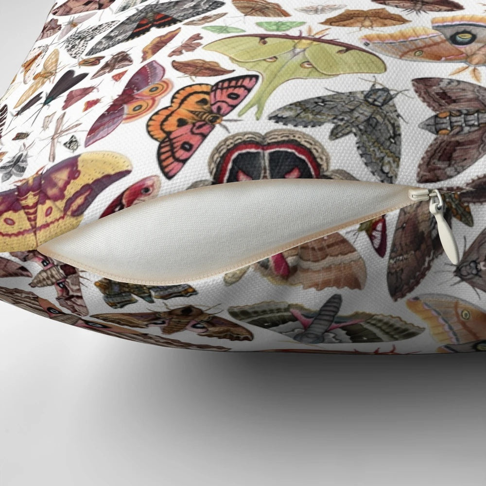 Watercolor moths of North America pattern on a throw pillow