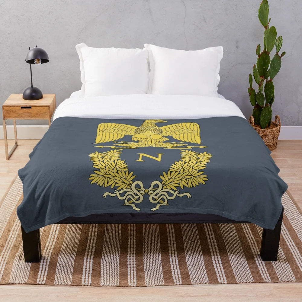 Napoleon Bonaparte inspired plush blanket with imperial eagle emblem