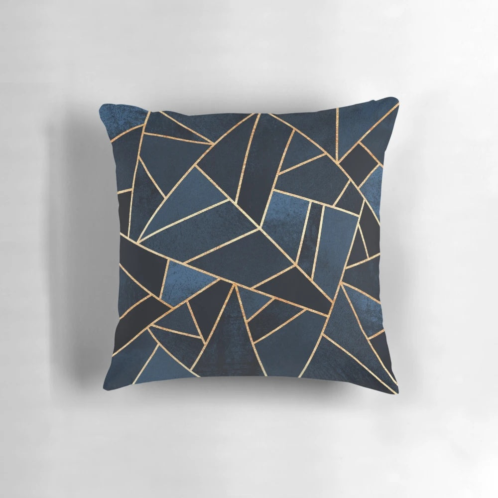 Navy blue abstract geometric decorative throw pillow