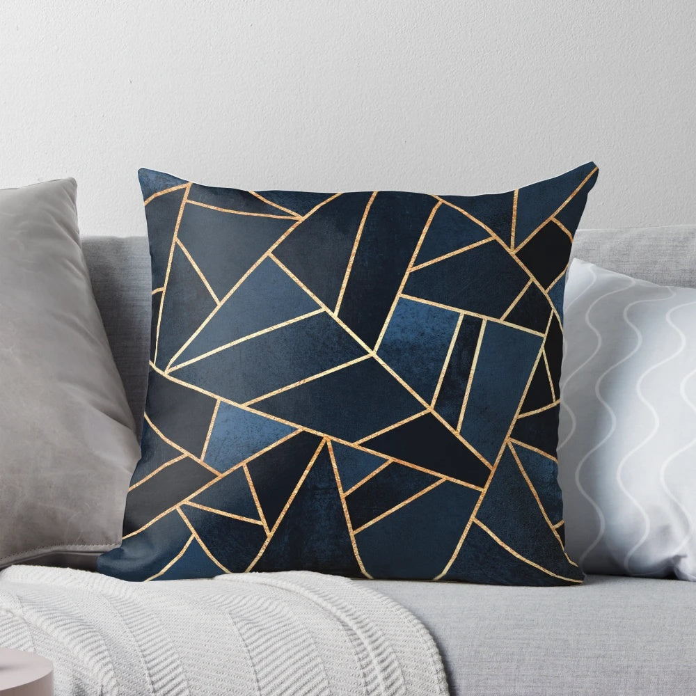 Navy blue abstract geometric decorative throw pillow