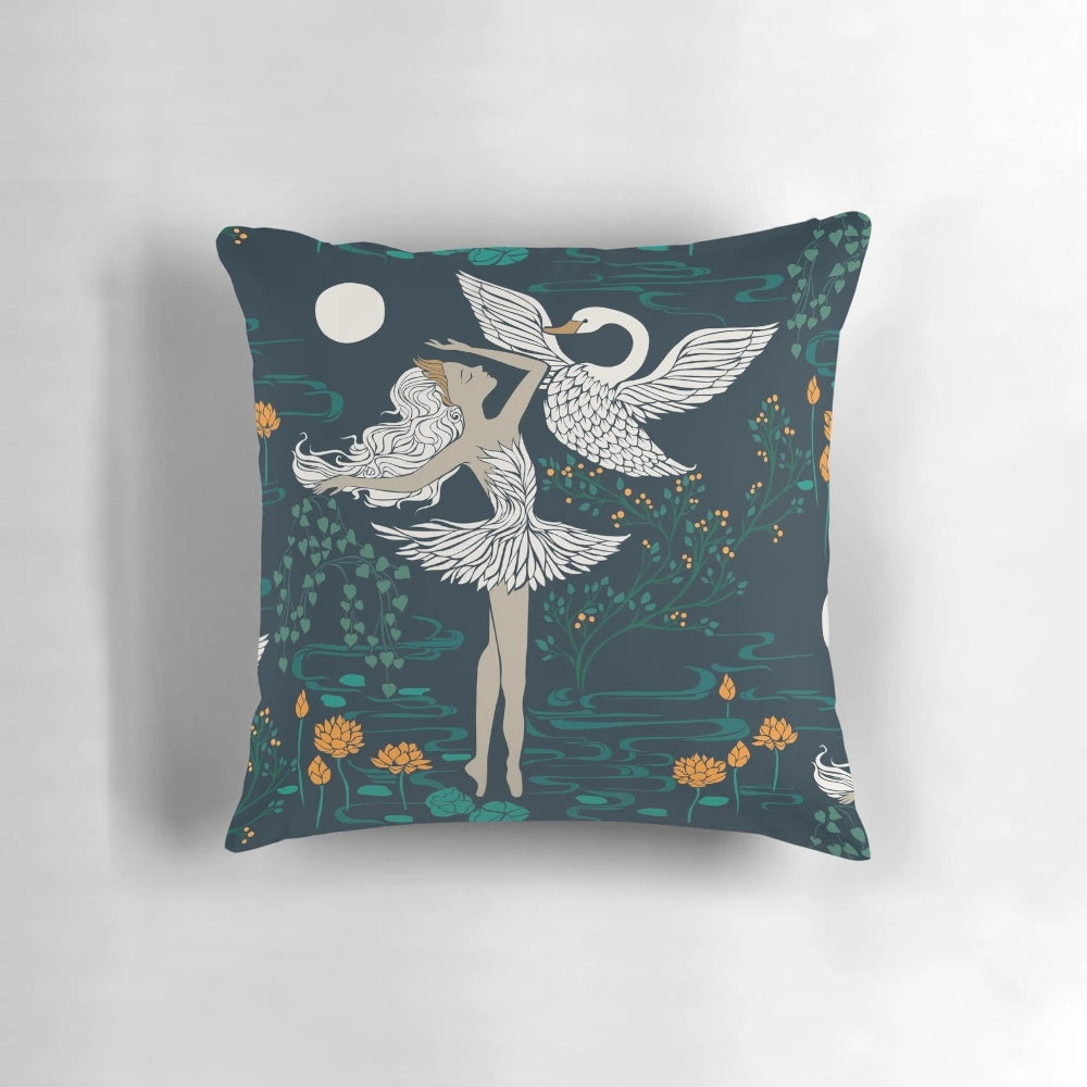 Soft, plush Odette Swan Lake inspired pillow featuring a graceful ballerina swan design