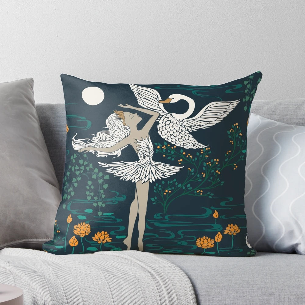 Soft, plush Odette Swan Lake inspired pillow featuring a graceful ballerina swan design