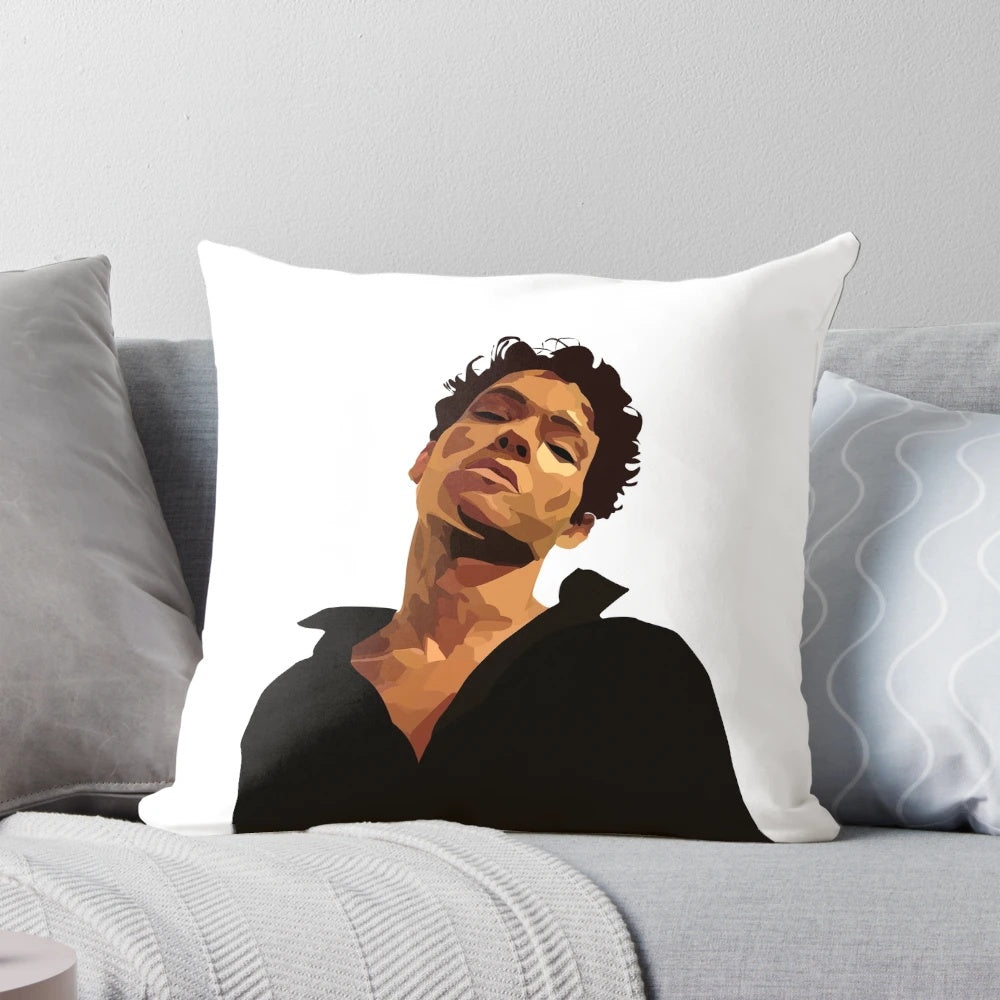 Stylish flat art pillow design featuring a black silhouette of singer Omar Rudberg