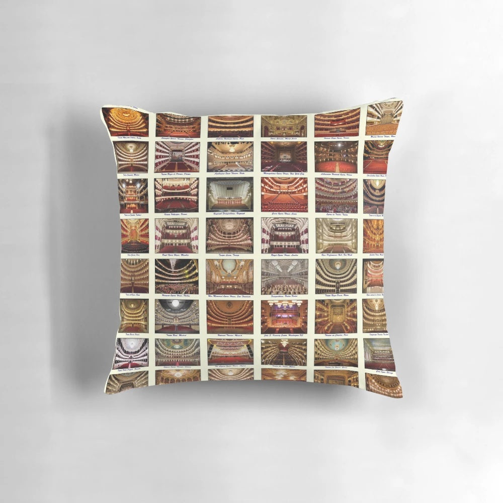 Decorative pillow featuring a classic opera house design