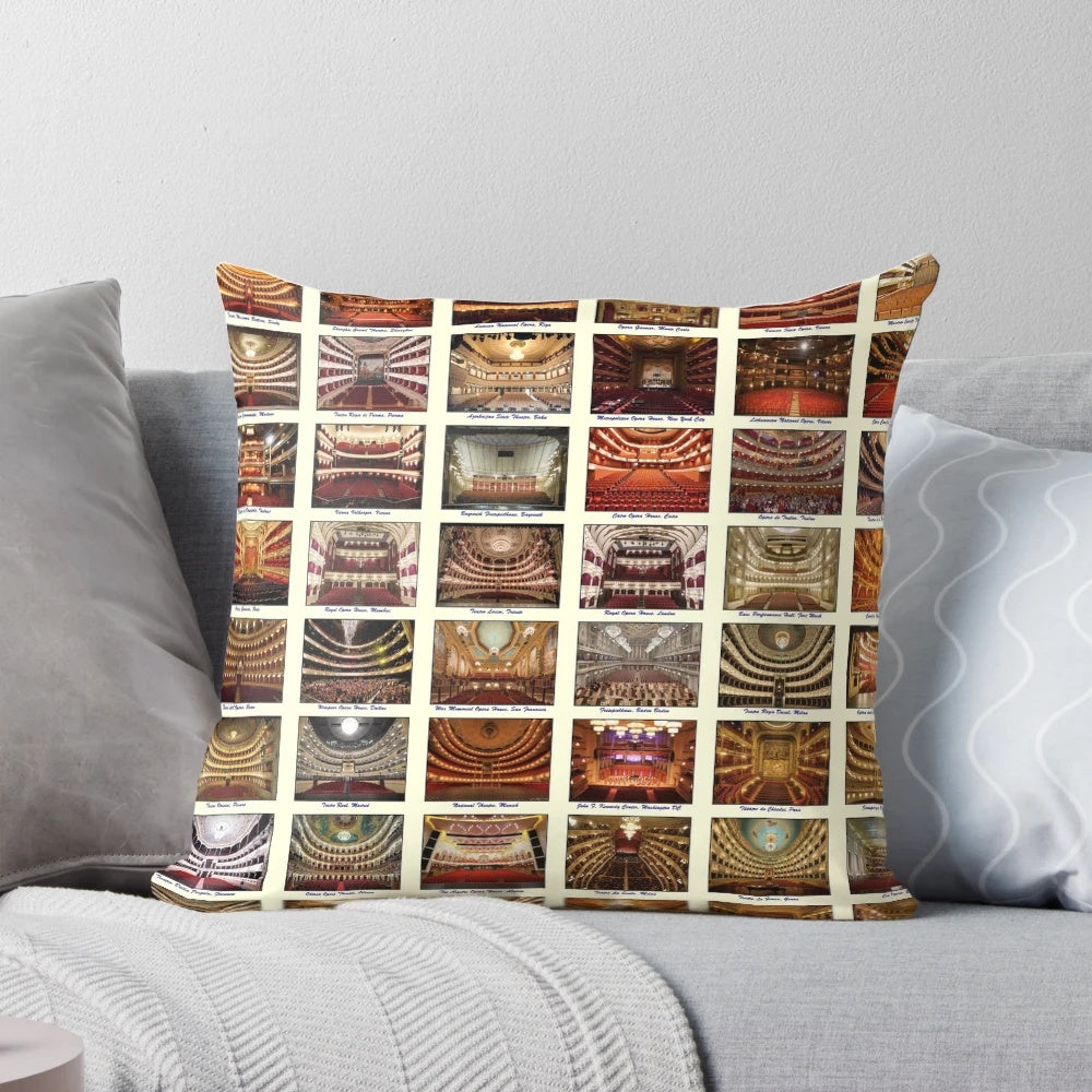 Decorative pillow featuring a classic opera house design