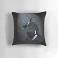 Soft, plush orca-shaped pillow in a monochrome black and white color scheme