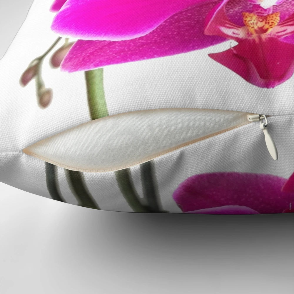 Close-up of a beautiful pink orchid flower on a plush pillow