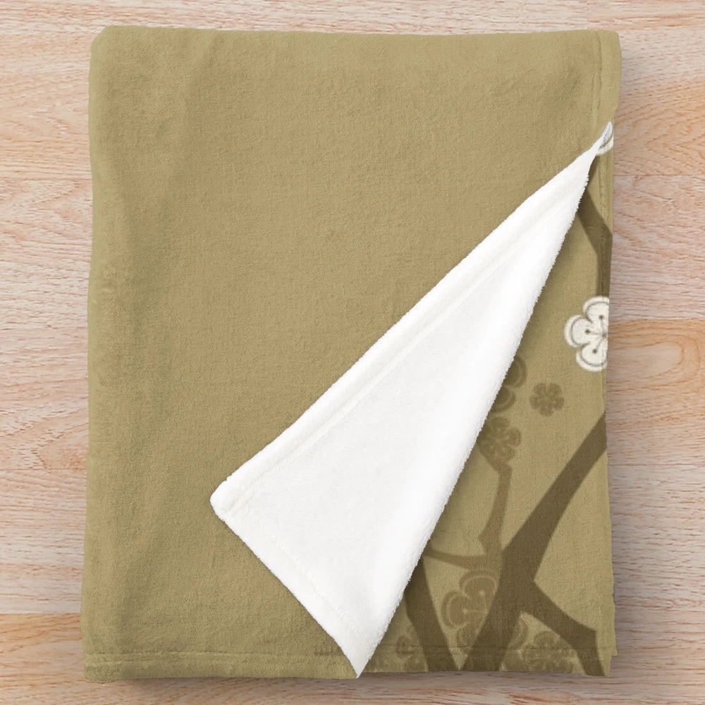 Elegant Oriental Cherry Blossom Plush Blanket featuring an artistic Japanese Sakura design