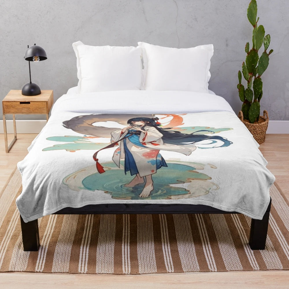 Plush blanket featuring a beautiful oriental woman in traditional kimono