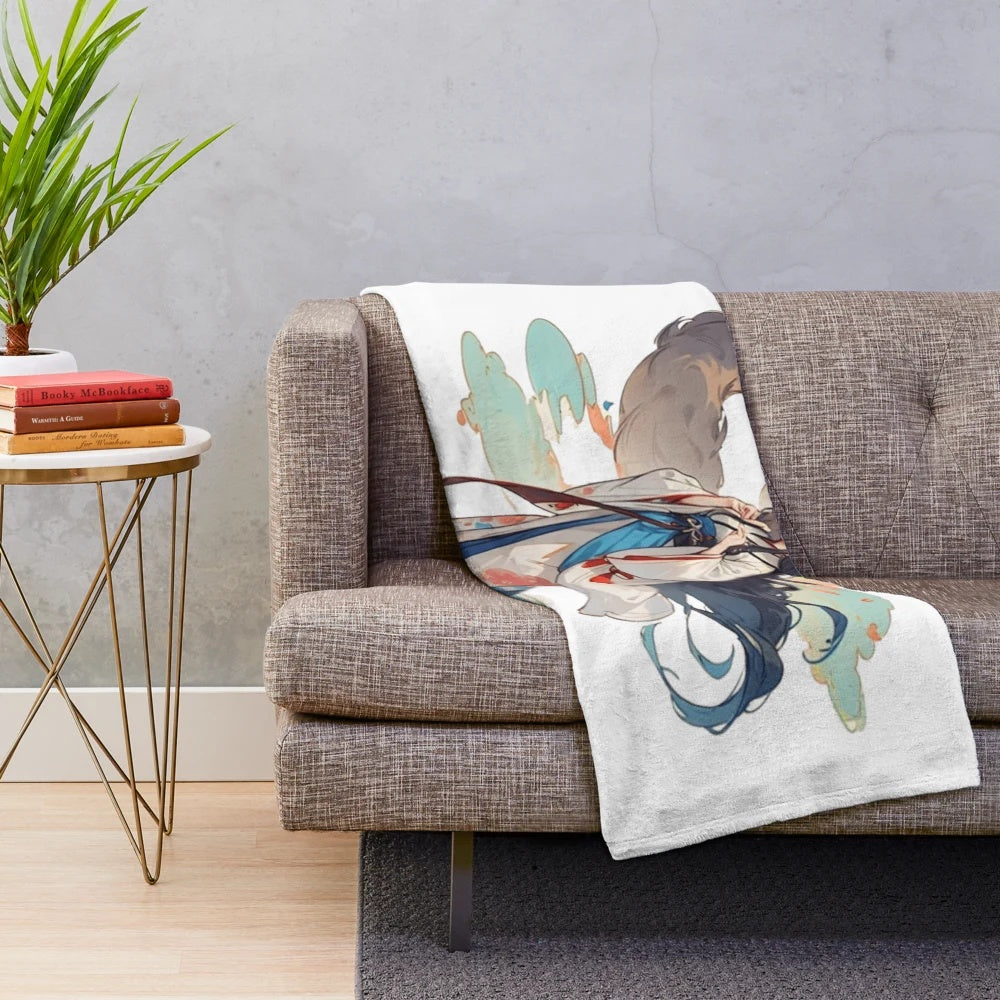Plush blanket featuring a beautiful oriental woman in traditional kimono
